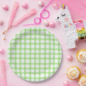017 Moosgrün Wasserfarbe Gingham L Papierplatten Pappteller (Party)