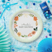 017 Moosgrüne Blumen-Gingham-Baby-Party Pappteller (Party)