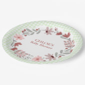 017 Moosgrüne Wildblumen-Bogenrahmen Gingham Pappteller (Schrägansicht)