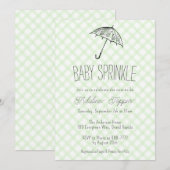 017 Moosgrüner Regenschirm Gingham Baby Sprinkle Einladung (Vorne/Hinten)