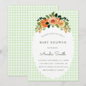 017 Moss Green Gingham Baby Shower Invitations Einladung (Vorne/Hinten)