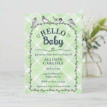 018 Gras Watercolor Kariert Vögel Baby Shower