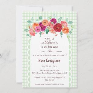 018 Grasgrüne Aquarell-Wildblumen-Baby-Party Einladung