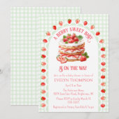 018 Grasgrüne Erdbeerkurzgebäck-Baby-Shower Einladung (Vorne/Hinten)