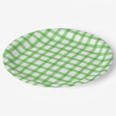 018 Grasgrünes Wasserfarben-Gingham-L-Papiertablet Pappteller (Schrägansicht)
