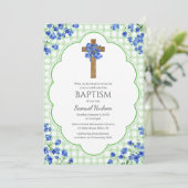 018 Grass Blossom Rustic Cross Design Baptism Einladung (Stehend Vorderseite)