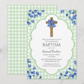 018 Grass Blossom Rustic Cross Design Baptism Einladung (Vorne/Hinten)