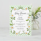 018 Grass Green Floral Daisy Plaid Baby Shower Einladung (Stehend Vorderseite)