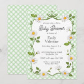 018 Grass Green Floral Daisy Plaid Baby Shower Einladung (Vorne/Hinten)