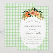 018 Grass Green Gingham Baby Shower Invitations Einladung (Vorne/Hinten)