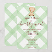 018 Grass Green Teddy Bear Gingham Baby Shower Einladung (Vorne/Hinten)