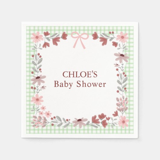 018 Grass Green Wildflower Bow Gingham Shower Serviette (Vorderseite)