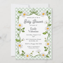 019 Forest Green Floral Daisy Plaid Baby Shower Einladung