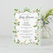 019 Forest Green Floral Daisy Plaid Baby Shower Einladung (Stehend Vorderseite)