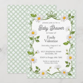 019 Forest Green Floral Daisy Plaid Baby Shower Einladung (Vorne/Hinten)