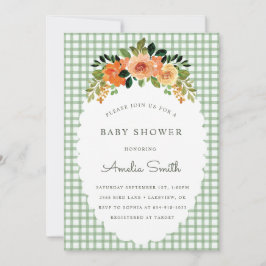 019 Forest Green Gingham Baby Shower Invitations Einladung