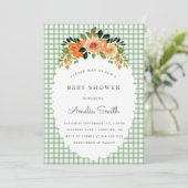 019 Forest Green Gingham Baby Shower Invitations Einladung (Stehend Vorderseite)