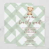 019 Forest Green Teddy Bear Gingham Baby Shower Einladung (Vorne/Hinten)