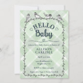 019 Forest Watercolor Gingham Birds Baby Shower Einladung (Vorderseite)