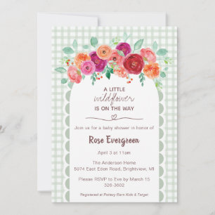 019 Waldgrün Aquarell Wildblumen-Baby-Party Einladung