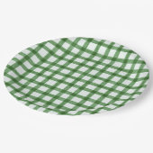 019 Waldgrün Wasserfarbe Gingham L Papierplatten Pappteller (Schrägansicht)