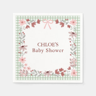 019 Waldgrün Wildblumen-Schleife Gingham-Baby-Show Serviette