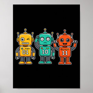 01 10 11 Robot Lustig für Männer Frauen Kinder Übe Poster
