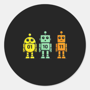 01 10 11 Roboter lustiger Binärcode Roboter 01 10 Runder Aufkleber