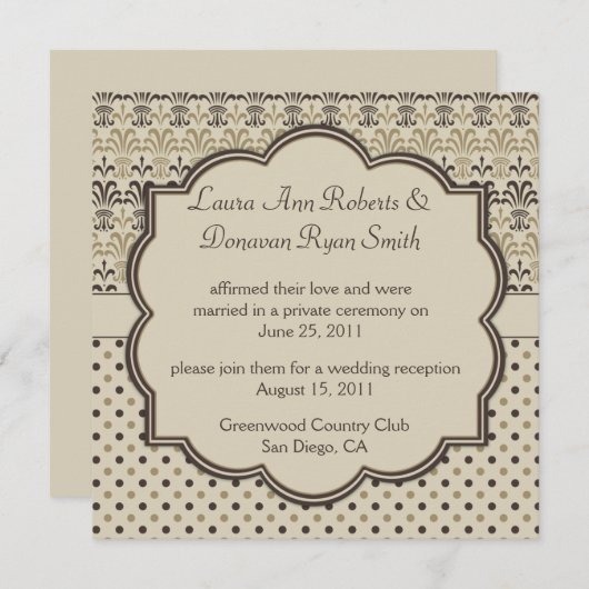 01 Braun Tan Cream Damask Dots Post Hochzeit Einladung (Vorne/Hinten)
