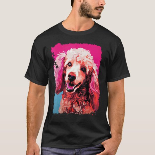 01 Hund Pudel Rosa T-Shirt (Vorderseite)