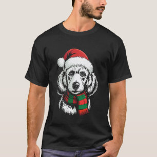 01 Pudel-Hund Xmas-Santa-Hut Schal Weihnachtskostü T-Shirt