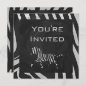 01 Zebra weiß und schwarz Monogramm Einladung (Vorne/Hinten)