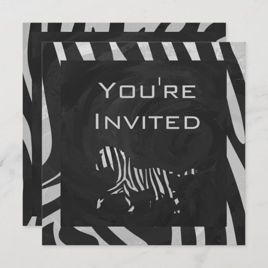 01 Zebra weiß und schwarz Monogramm Einladung (Vorne/Hinten)