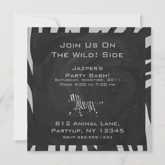 01 Zebra weiß und schwarz Monogramm Einladung (Rückseite)