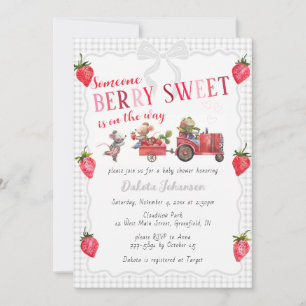 020 Fog Grau Gingham Berry Sweet Farm Babyparty Einladung