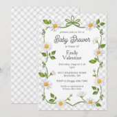 020 Fog Grey Floral Daisy Plaid Baby Shower Einladung (Vorne/Hinten)
