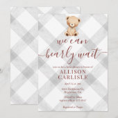 020 Fog Grey Teddy Bear Gingham Baby Shower Einladung (Vorne/Hinten)