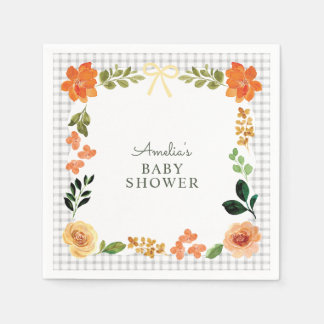 020 Nebelgrau Floral Gingham Baby Shower Serviette