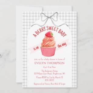 020 Nebelgraue Beeren-Süße-Erdbeer-Baby-Party Einladung