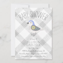 020 Nebelgraue süße Blumen- und Vogel-Gingham-Baby