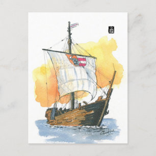 (025) Kogge Wissemara Medieval Sailboat Postkarte