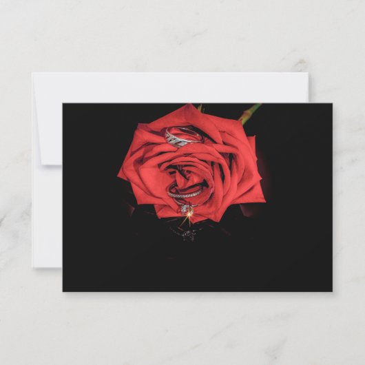 0410-Rote Rose mit Hochzeitsrings Einladung (Vorderseite)