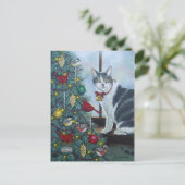 0417 Cat & Christmas Tree Postcard Feiertagspostkarte (Stehend Vorderseite)