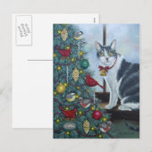 0417 Cat & Christmas Tree Postcard Feiertagspostkarte (Vorne/Hinten)