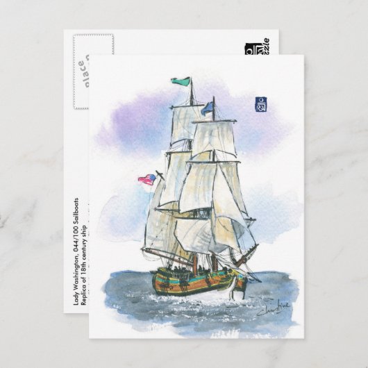(044) Lady Washington Tall Ship Postkarte (Vorne/Hinten)