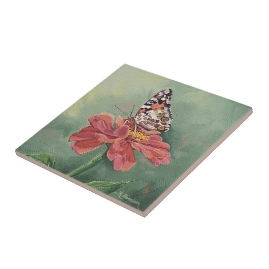 0461 gemalte Dame Butterfly auf Zinnia Fliese (Seite)