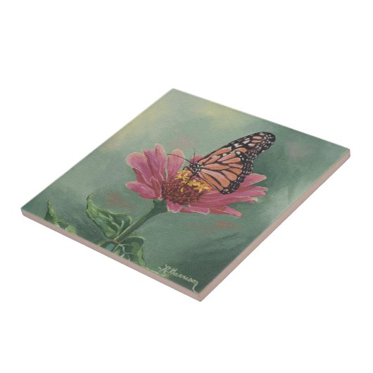 0465 Monarchschmetterling über Zinnia Fliese (Seite)