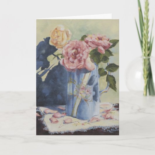 0476 Englische Rose in Blue Pitcher Birthday Card Karte (Vorderseite)