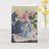 0476 Englische Rose in Blue Pitcher Birthday Card Karte (Gelbe Blume)