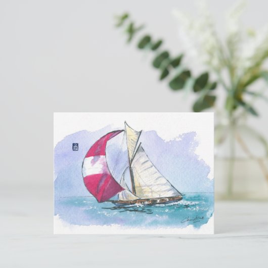 (049) Racing Sloop Sailboat Postkarte (Stehend Vorderseite)